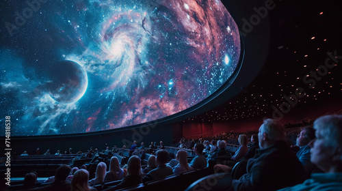 planetarium with a 360-degree view of the night sky, showing high-resolution projections of celestial bodies and constellations, with visitors gazing in awe, capturing the magic of astrology and the u