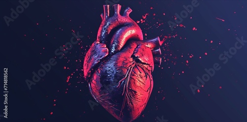 pop art style   anatomic  red heart on dark background  banner wallpaper valentine  concept