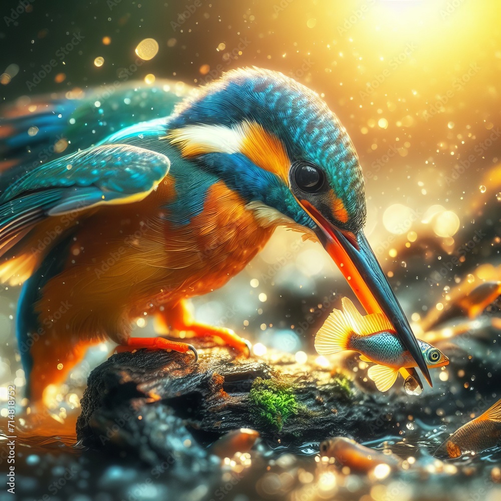 Kingfisher on the hunt for fish Kingfisher on the hunt for fish