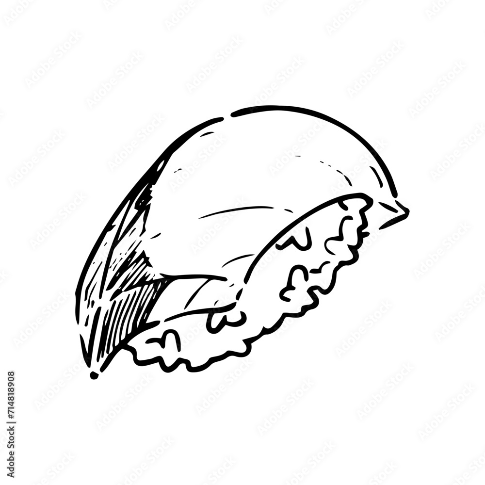 ブリの寿司のの手描きモノクロイラスト
