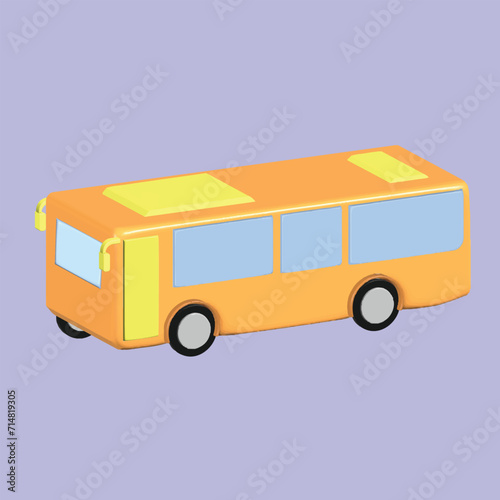 Modern Bus. Land transportation concept . Realistic 3d object cartoon style. Vector colorful illustration. 