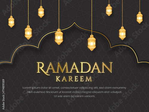 Luxury islamic background with decorative ornament pattern and lanterns Premium Vector