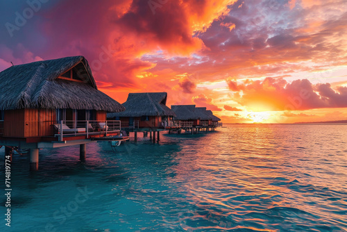 The serene allure of Bora Bora's lagoon during a mesmerizing sunset © Veniamin Kraskov