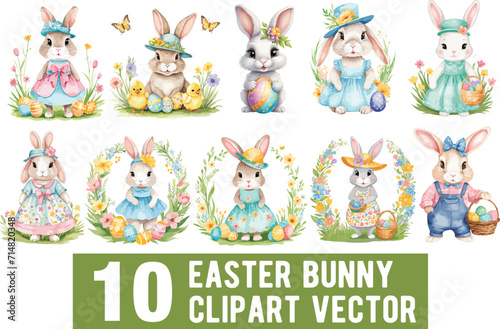 Easter bunny clipart watercolor vector