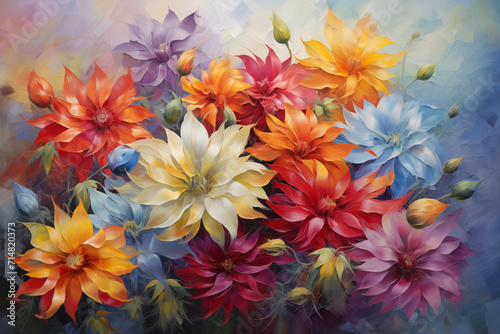 Multicolored floral oil painting on canvas © Nina