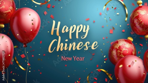 Chinese New Year Day card on blue background