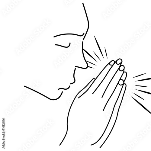 Face and Hands praying with faith, symbol of prayer and faith. People with their hands folded in a sign of prayer