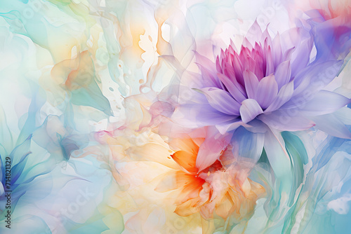 dreamlike scene of vibrant flowers in a surreal environment, pastel colors. Generated with AI