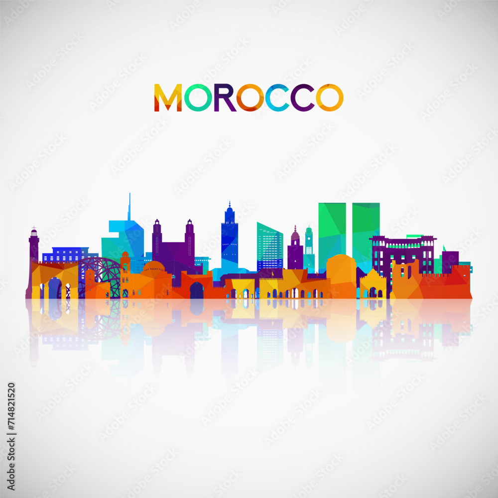 Morocco skyline silhouette in colorful geometric style. Symbol for your design. Vector illustration.