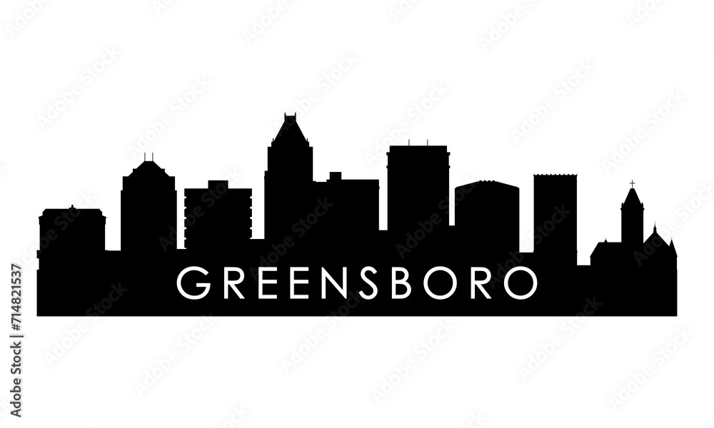 Greensboro skyline silhouette. Black Greensboro city design isolated on white background.
