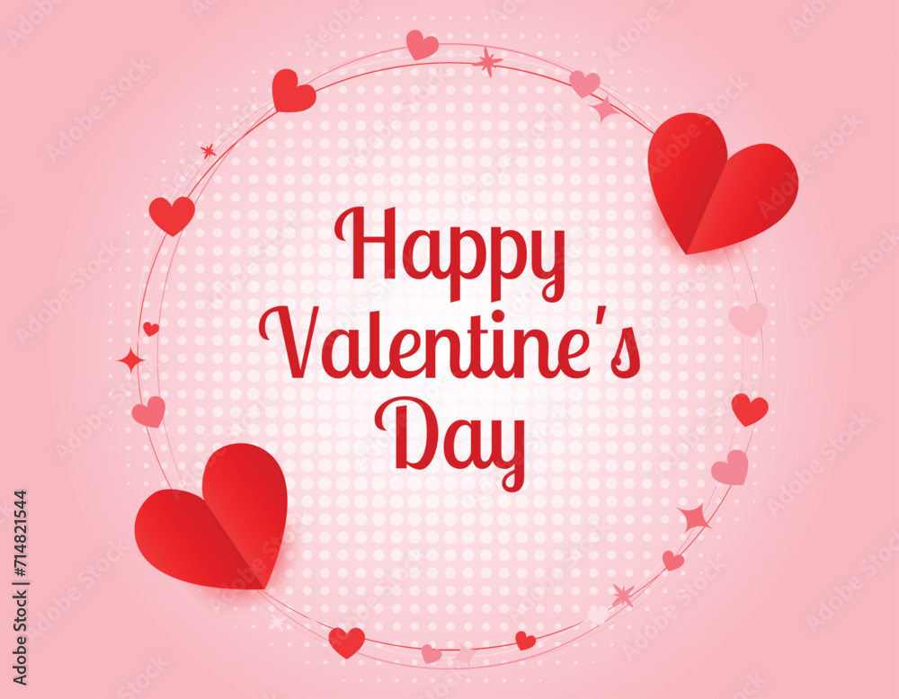 happy valentines day greeting with hearts with minimal pink background vector