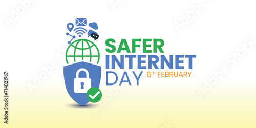 Safer Internet Day illustration banner. Cyber security concept vector template for banner, card, poster, International Internet Day. An internet world