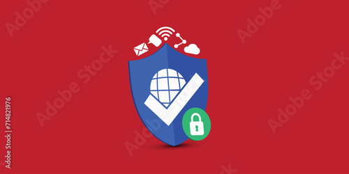 Safer Internet Day illustration banner. Cyber security concept vector template for banner, card, poster, International Internet Day. An internet world