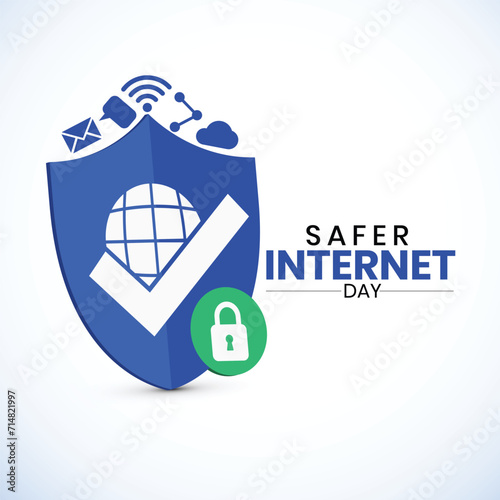 Safer Internet Day illustration banner. Cyber security concept vector template for banner, card, poster, International Internet Day. An internet world