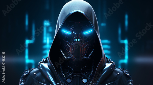 a futuristic and edgy ninja character. sleek cyber ninja. photo