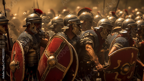 Roman centurion in battle. AI generated photo