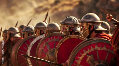 Fényképezés Roman centurion in battle. AI generated