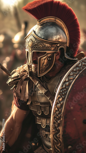 Roman centurion in battle. AI generated