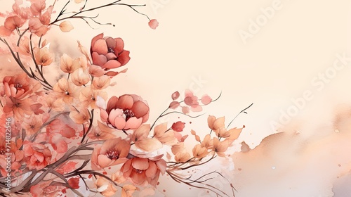 Watercolor pattern of flowers on a peach background. © kvladimirv