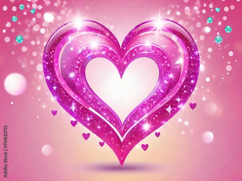 A radiant heart illustration adorned with sparkling lights and smaller hearts, set against a soft pink background. Generative AI. A radiant heart illustration adorned with sparkling lights and smaller hearts, set against a soft pink background. Generative AI.