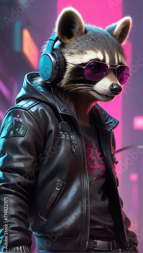 Raccoon Synthwave Serenity Down Under by Alex Petruk AI GENERATED