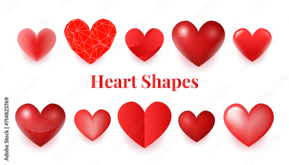 set of different types of heart shapes vector