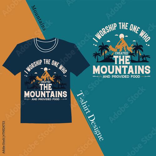 The mountains t shirt design , vintage vector design, Mountain camping typography t-shirt design (ID: 714824753)