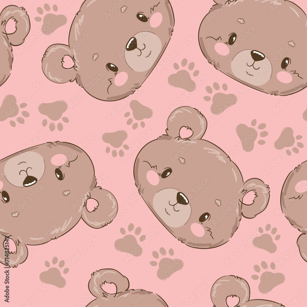 Obraz premium Hand Drawn Cute little Bear vector seamless pattern illustration design