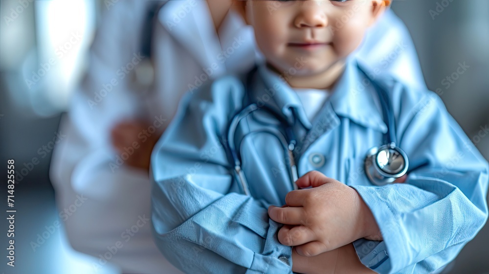 medical professional conducting a thorough health examination on a newborn, focusing on a side-angle shot to emphasize the professionalism and care - obrazy, fototapety, plakaty 