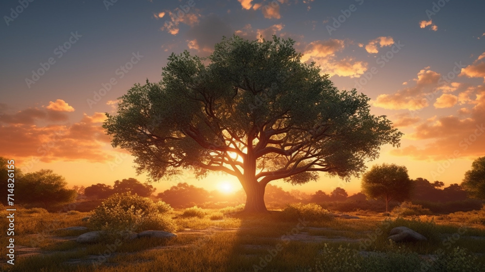 Leafy Tree With Sunset in the Background Leafy Tree With Sunset in the Background