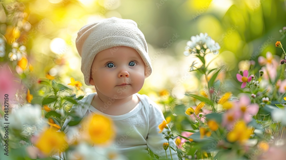baby sleep in the flower garden field and warm light baby sleep in the flower garden field and warm light