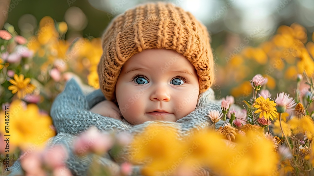 newborn experiencing the outdoors, perhaps a gentle stroll in a park or garden