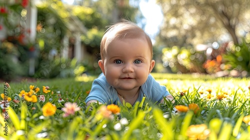 newborn experiencing the outdoors, perhaps a gentle stroll in a park or garden