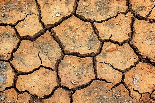 Drought stricken nature with dry clay land ground showing textured earth and dirt climate change affecting environment abstract view of broken desert background brown arid surface with cracks in soil
