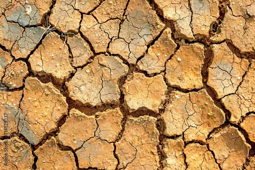 Drought stricken nature with dry clay land ground showing textured earth and dirt climate change affecting environment abstract view of broken desert background brown arid surface with cracks in soil