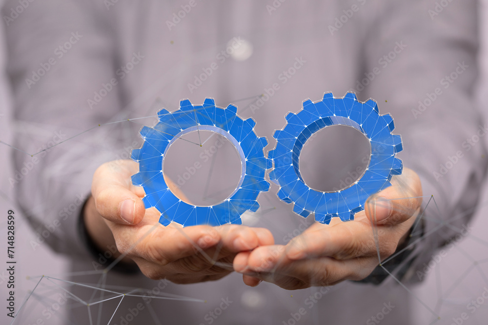 gear system data. Connecting lines and dots.Big data visualization - connection gear system data. Connecting lines and dots.Big data visualization - connection