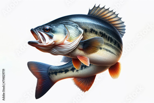 Bass fish isolated on solid white background. ai generative