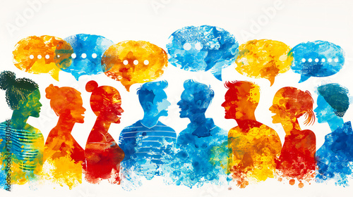 Silhouette of people forming a connected network, symbolizing social unity and diversity.