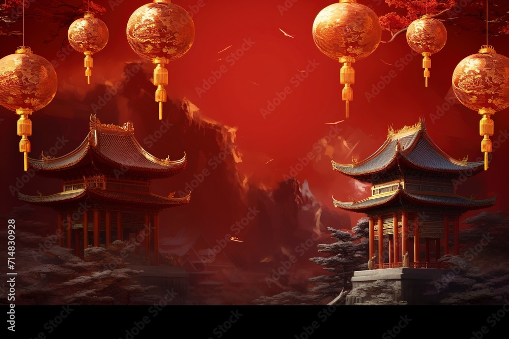 Fototapeta premium background happy new year china lanscape with generative ai