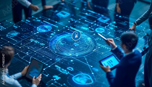 Portray professionals conducting a document security audit using advanced tools, emphasizing the importance of regular assessments to identify and address potential vulnerabilities.