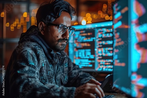 person working on laptop at night