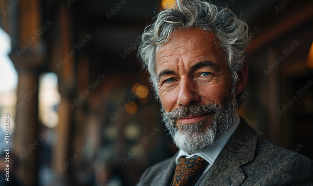 Confident and successful senior businessman smiling in a smart suit, embodying experience and leadership Confident and successful senior businessman smiling in a smart suit, embodying experience and leadership