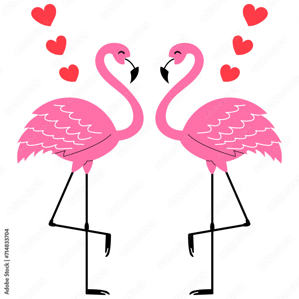 Obraz premium couple pink flamingo with heart