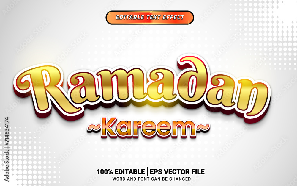 Ramadan kareem shiny golden metal 3d text effect design