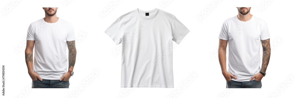 Set of plain white color t-shirt template front view mock up isolated on a transparent background Set of plain white color t-shirt template front view mock up isolated on a transparent background