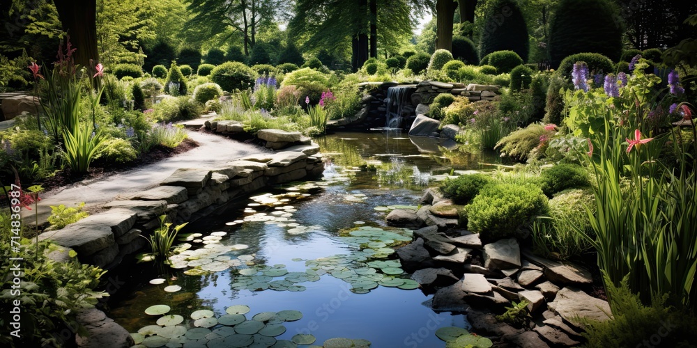 Involves ponds, fountains, or streams integrated into the garden design Involves ponds, fountains, or streams integrated into the garden design