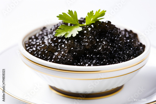 Sturgeon caviar, beluga caviar in a glass cup. Restaurant delicacy.