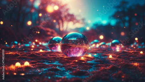 A surreal world filled with glowing orbs and blurred beams of light, creating a mesmerizing and otherworldly atmosphere