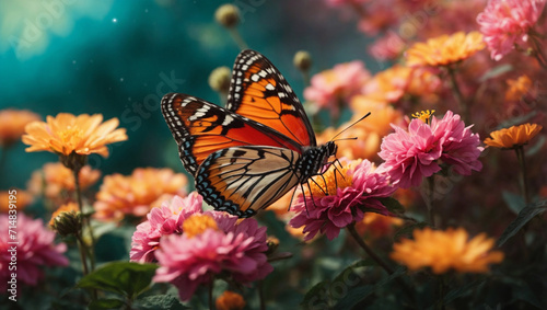 abstract nature spring Background; spring flower and butterfly