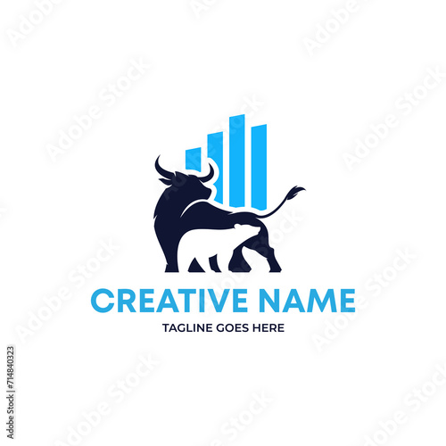Bear and bull vector logo design players on Exchange and traders on a stock market. forex or trading company logo